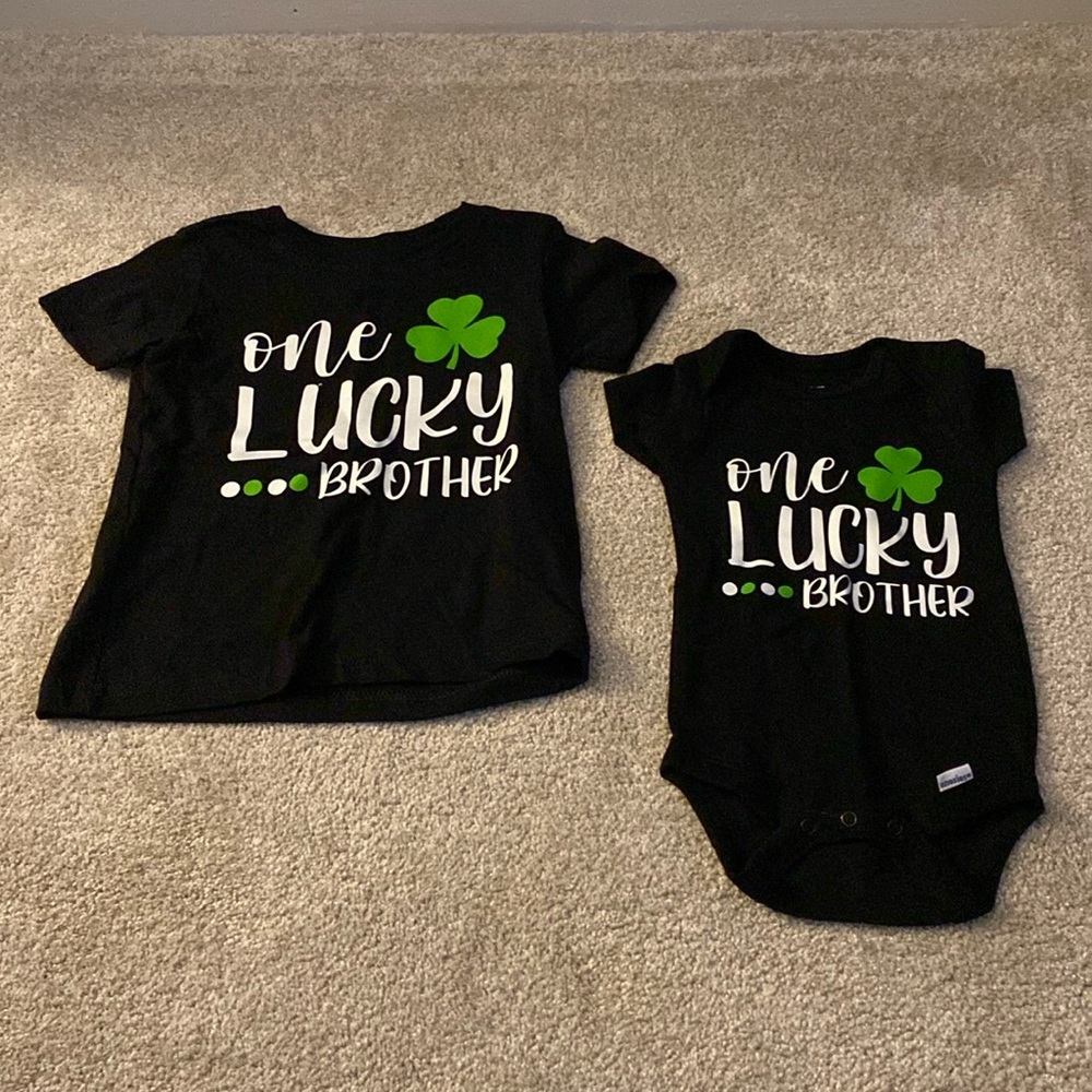 NWOT Lot of 2 Matching 3T & 3-6 Mos One Lucky Brother St. Patrick’s Day Shirts